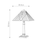 Tafellamp Tiffany Pyramide brons ALDERLEY maattekening met hoogte en breedte