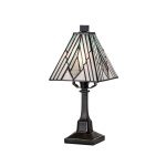 Tafellamp Tiffany met glazen piramidescherm in wit en turquoise glas