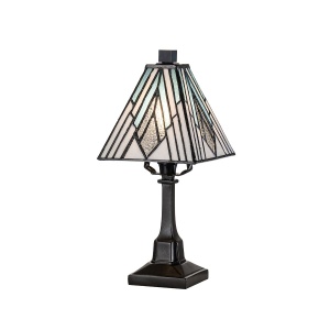 Tafellamp Tiffany met glazen piramidescherm in wit en turquoise glas