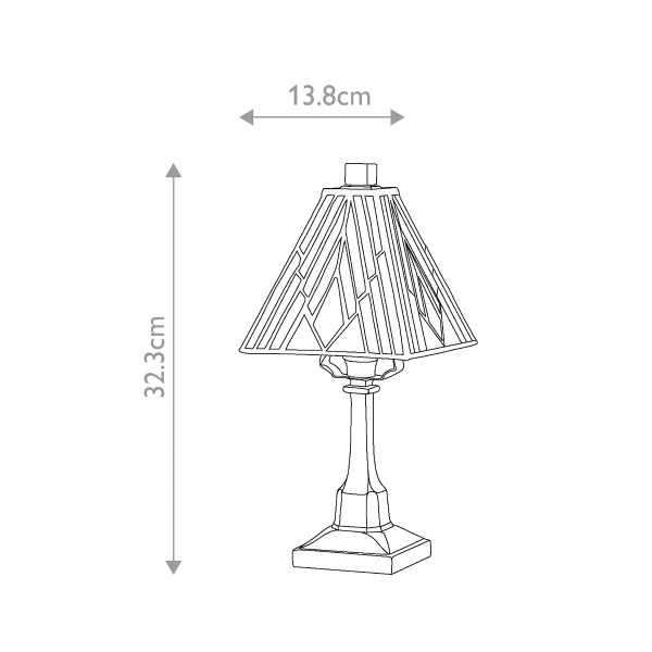 Tafellamp Tiffany Pyramide Medium Alderley maattekening met hoogte en breedte