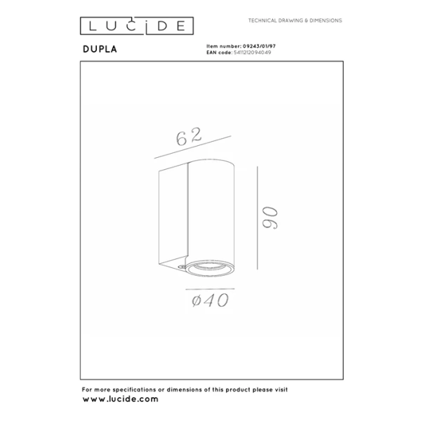 Maattekening wandlamp modern downlight koffie Lucide DUPLA