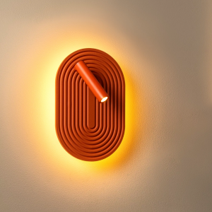 Terracotta LED wandlamp met geribd ovaal design en warm licht