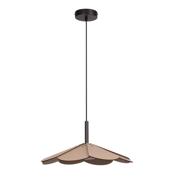 Taupe hanglamp met bloemvormige kap en zwarte ophanging