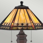 Tafellamp met glas-in-lood kap in amber en bruin tinten