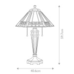 Tafellamp met glas-in-lood kap maattekening 59,7 bij 40,6 cm