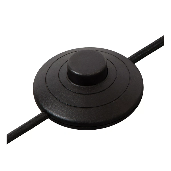 Zwarte vloerlamp schakelaar met ronde knop en gevlochten snoer