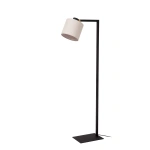 Zwarte metalen vloerlamp met beige stoffen kap in Japandi stijl
