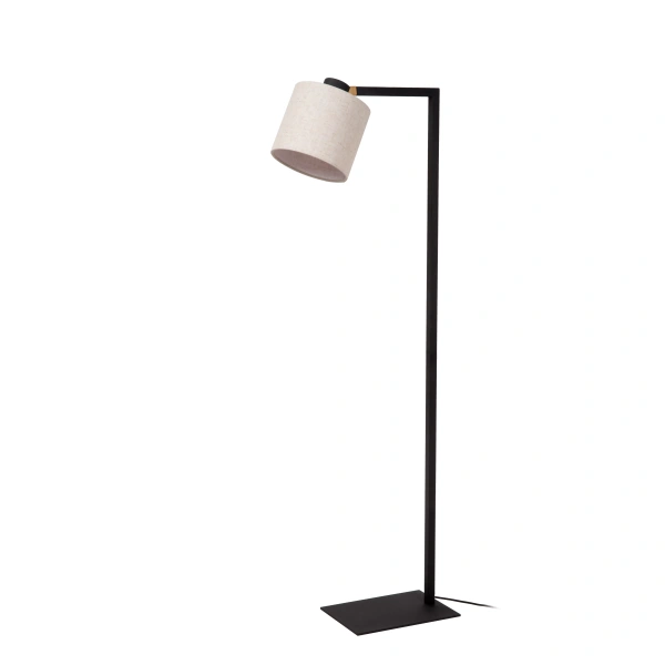 Zwarte metalen vloerlamp met beige stoffen kap in Japandi stijl
