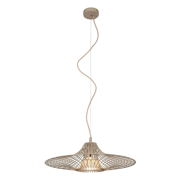 Hanglamp in taupe met opengewerkte kap en moderne afwerking