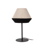 Tafellamp modern taupe met zwarte voet en stoffen kap Lucide