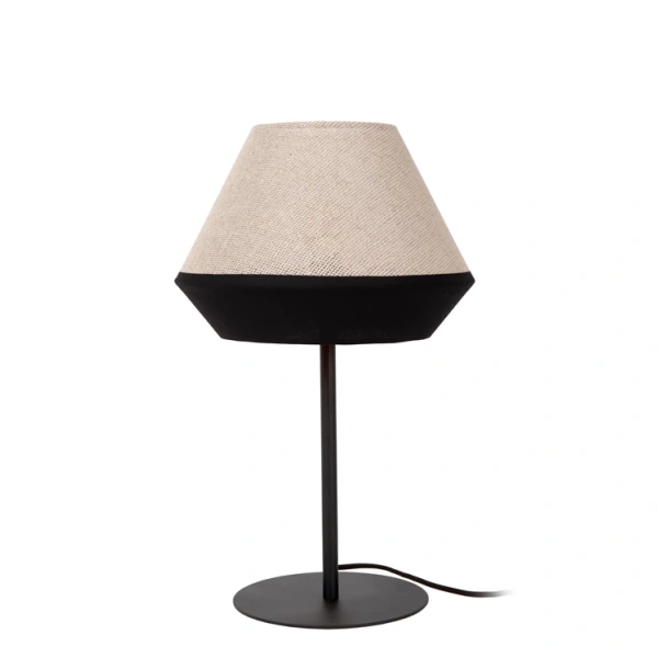Tafellamp modern taupe met zwarte voet en stoffen kap Lucide