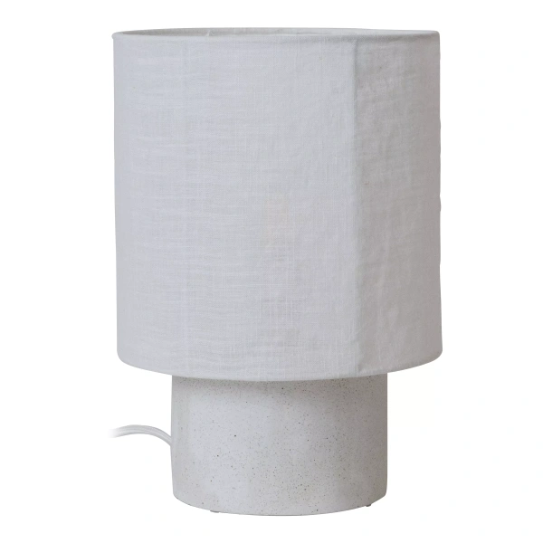 Witte tafellamp 20 cm met linnen kap en keramische voet