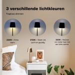 Oplaadbare koffiekleurige tafellamp met dimbaar warm wit licht in slaapkamerinterieur