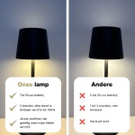 Gouden oplaadbare tafellamp met zwarte kap geeft warm dimbaar licht