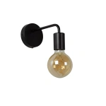 Zwarte vintage wandlamp met ronde fitting en amberkleurige gloeilamp