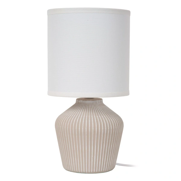Tafellamp keramiek beige met witte stoffen kap Lucide