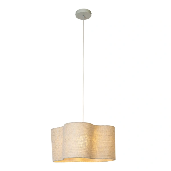 Beige hanglamp met golvende linnen kap en één lichtpunt