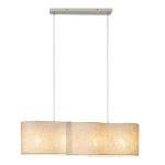 Beige hanglamp met vier lichtpunten en linnenlook stoffen kap
