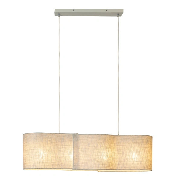 Beige hanglamp met vier lichtpunten en linnenlook stoffen kap