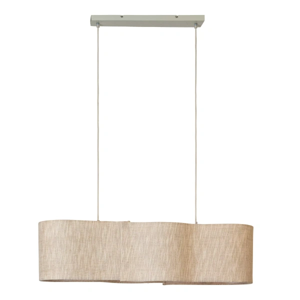 Beige hanglamp met vier lichtpunten en golvende stoffen kap