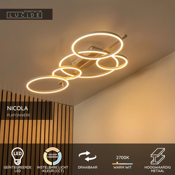 Ronde taupe plafondlamp met geïntegreerde LED en warm wit licht