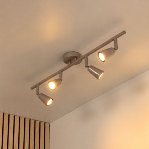 Wandspot vierlichts champagnekleur met verstelbare spots in moderne interieursetting