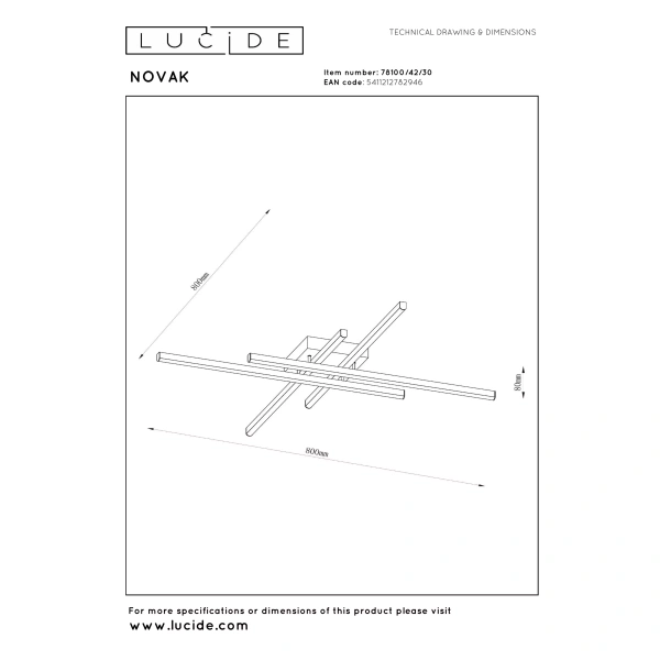 Maattekening plafonnière zwart LED CCT dimbaar Lucide Novak