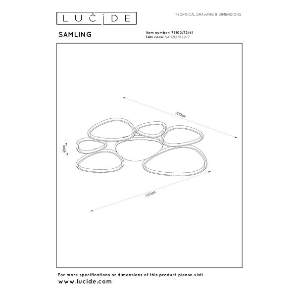 Maattekening plafondlamp taupe met LED CCT 7-lichts dimbaar Lucide