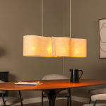 Beige hanglamp met vier lichtpunten in Japandi stijl van Lucide