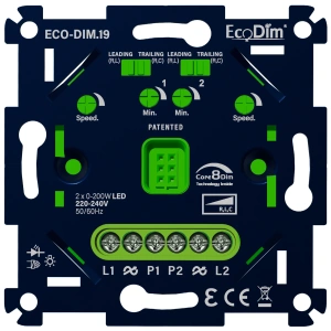 LED duo tastdimmer inbouw zwart-groen 2x 0-200W RLC EcoDim