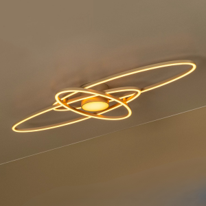 Ovale taupe plafonnière met dimbare LED-ringen aan plafond