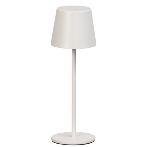 Witte oplaadbare tafellamp met dimfunctie en slanke metalen voet