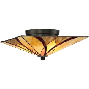 Plafondlamp Tiffany 2-lichts brons met glas in amber en roodtinten