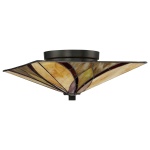 Plafondlamp Tiffany 2-lichts brons met glas in warme tinten