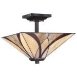 Plafondlamp Tiffany 2-lichts brons met glas in beige en amber tinten