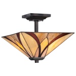 Plafondlamp Tiffany 2-lichts in brons met glas in warme tinten