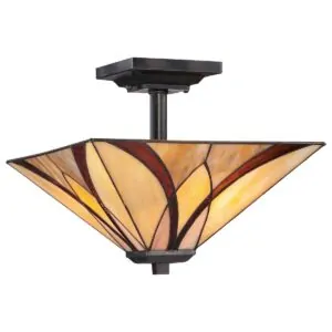 Plafondlamp Tiffany 2-lichts in brons met glas in warme tinten