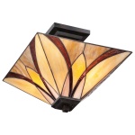 Plafondlamp Tiffany 2-lichts in brons met glas in warme tinten