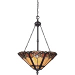 Hanglamp Tiffany 3-lichts brons met glas-in-lood kap