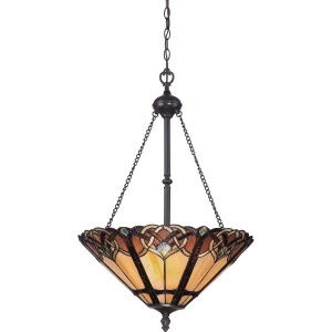 Hanglamp Tiffany 3-lichts brons met glas-in-lood kap