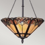 Hanglamp Tiffany 3-lichts brons met glas in warme ambertinten