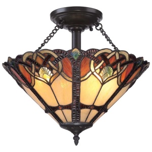 Plafondlamp Tiffany 2-lichts brons met glas in warme tinten
