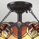 Plafondlamp Tiffany met bronzen armatuur en glas in warme tinten