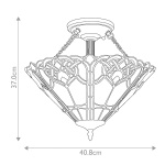 Plafondlamp Tiffany 2-lichts brons Quoizel maattekening met afmetingen