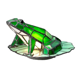 Kikker tafellamp groen glas in lood met metalen afwerking