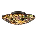 Plafondlamp Tiffany 2-lichts in brons met gekleurd glasmozaïek
