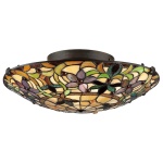 Plafondlamp Tiffany 2-lichts brons met glas in bloemmotief multicolor