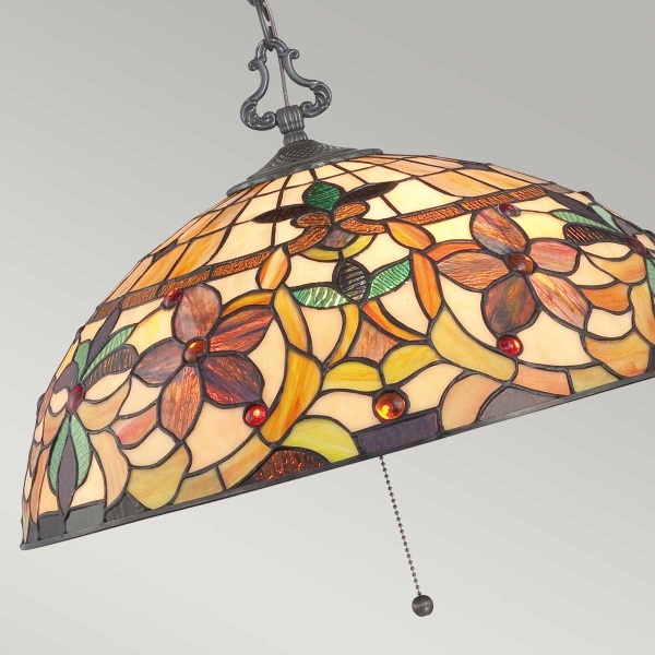 Hanglamp Tiffany glas-in-lood kap met bloemmotief en bronzen fitting