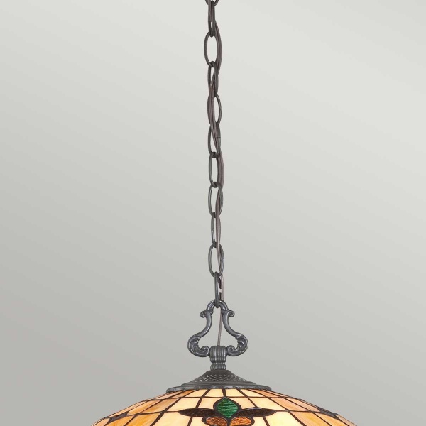 Hanglamp Tiffany 3-lichts brons met glas-in-lood kap