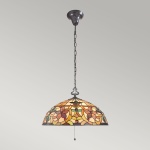 Hanglamp Tiffany 3-lichts met bronzen fitting en glas in warme tinten